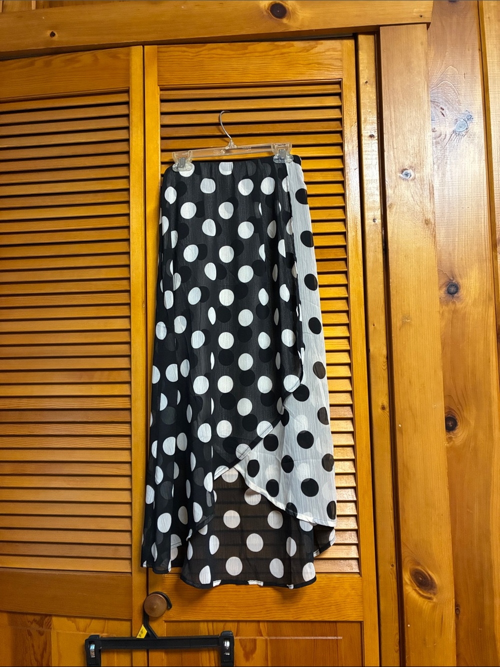 Sienna Sky Black and White Polka Dot High-Low Skirt rubber around waist